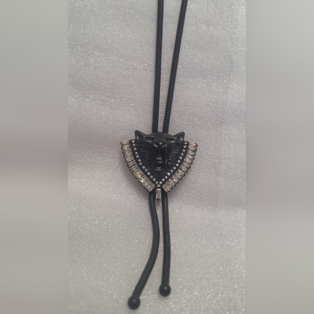 Oak & Ivy Boutique Black & Silver Bling Tiger Necklace 15.5-18.5" NEW
